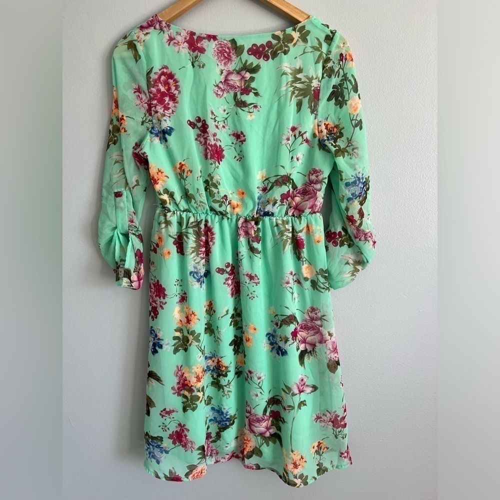 Pink Blush Multicolor Floral 3/4 Sleeve Fit Flare Pullover Dress Size S Vacation - Picture 2 of 8